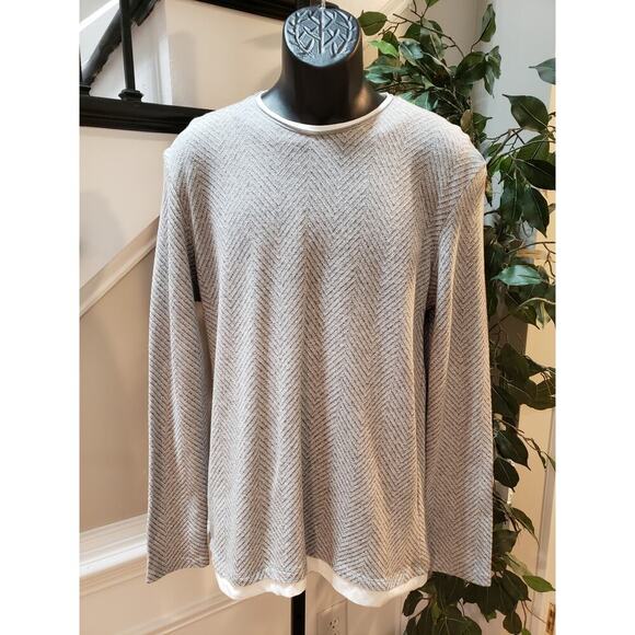 Zara Sweater Men Large Gray Long Sleeve Chevron Knit Casual Crew Neck Pullover - Picture 1 of 12